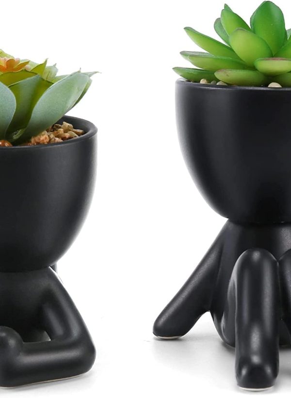 Black Modern Human Shaped Ceramic Pots - Image 4